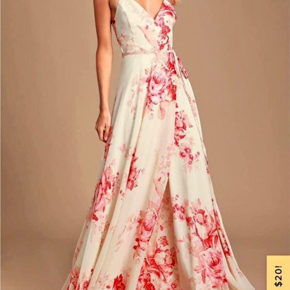 Lulu's Cream and Pink Floral Maxi Dress